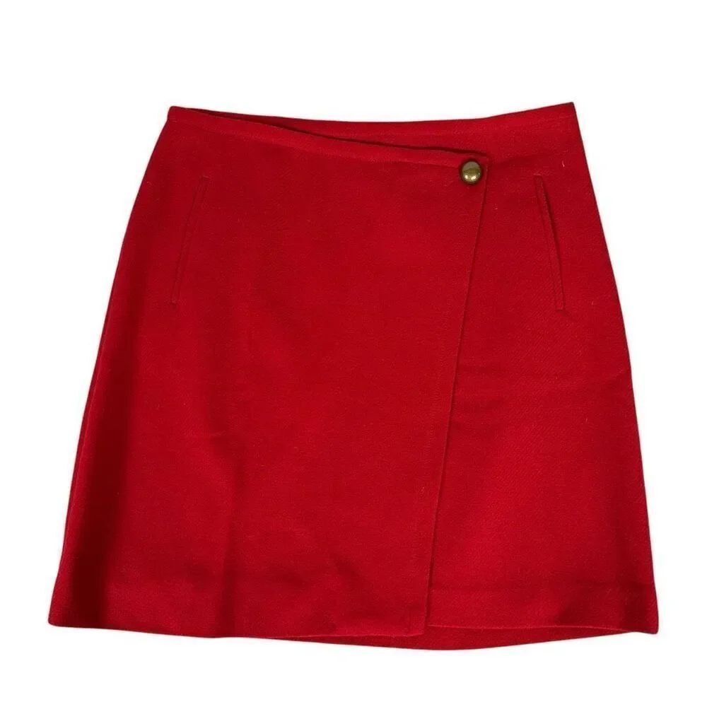 Talbots Women's size 12 Wool Blend Red Faux Wrap Skirt Pockets